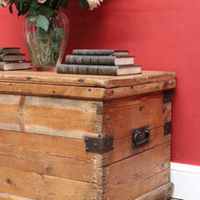 Load image into Gallery viewer, Antique English Pine Lift Lid Storage Trunk/Blanket Box with Iron Hardware. B13113
