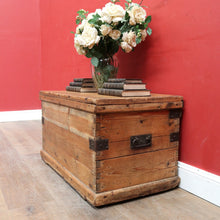 Load image into Gallery viewer, Antique English Pine Lift Lid Storage Trunk/Blanket Box with Iron Hardware. B13113
