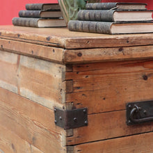 Load image into Gallery viewer, Antique English Pine Lift Lid Storage Trunk/Blanket Box with Iron Hardware. B13113
