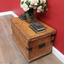 Load image into Gallery viewer, Antique English Pine Lift Lid Storage Trunk/Blanket Box with Iron Hardware. B13113
