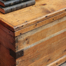 Load image into Gallery viewer, Antique English Pine Lift Lid Storage Trunk/Blanket Box with Iron Hardware. B13113
