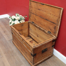 Load image into Gallery viewer, Antique English Pine Lift Lid Storage Trunk/Blanket Box with Iron Hardware. B13113
