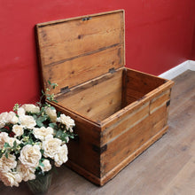 Load image into Gallery viewer, Antique English Pine Lift Lid Storage Trunk/Blanket Box with Iron Hardware. B13113
