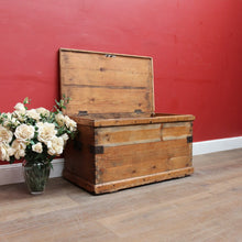 Load image into Gallery viewer, Antique English Pine Lift Lid Storage Trunk/Blanket Box with Iron Hardware. B13113

