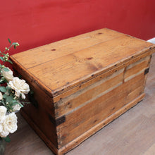 Load image into Gallery viewer, Antique English Pine Lift Lid Storage Trunk/Blanket Box with Iron Hardware. B13113
