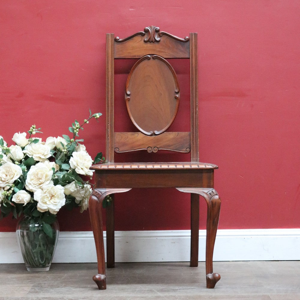 Victorian Mahogany High Back English Church Chair with Carved Crown Detail. B12671