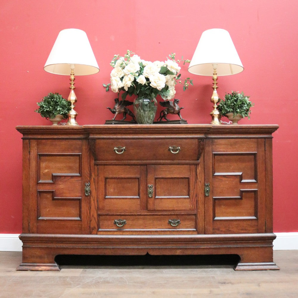 Antique English Oak Sideboard Cabinet with Four Doors and Two Drawers. B12386