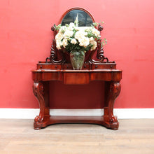 Load image into Gallery viewer, Antique Victorian Mahogany Duchess Dressing Table with Oval Mirror and Carved Supports. B13051
