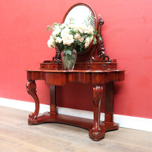 Load image into Gallery viewer, Antique Victorian Mahogany Duchess Dressing Table with Oval Mirror and Carved Supports. B13051
