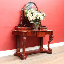Load image into Gallery viewer, Antique Victorian Mahogany Duchess Dressing Table with Oval Mirror and Carved Supports. B13051

