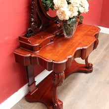Load image into Gallery viewer, Antique Victorian Mahogany Duchess Dressing Table with Oval Mirror and Carved Supports. B13051
