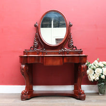 Load image into Gallery viewer, Antique Victorian Mahogany Duchess Dressing Table with Oval Mirror and Carved Supports. B13051
