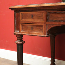 Load image into Gallery viewer, x SOLD Antique French Walnut Desk with Black Leather Inserts. Five drawers and Turned Legs. B12423
