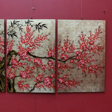 Load image into Gallery viewer, Set of Three Japanese Cherry Blossom Artworks with Gold Leaf and Lacquer Finish. B12879

