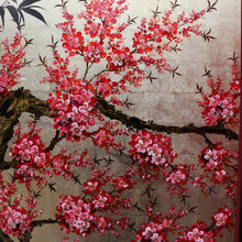 Load image into Gallery viewer, Set of Three Japanese Cherry Blossom Artworks with Gold Leaf and Lacquer Finish. B12879
