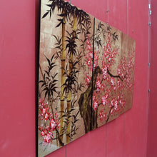 Load image into Gallery viewer, Set of Three Japanese Cherry Blossom Artworks with Gold Leaf and Lacquer Finish. B12879
