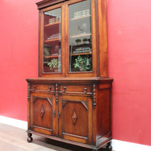 Load image into Gallery viewer, Antique English Oak Two Height Bookcase, Glazed Doors Panel Cupboard and Drawers. B13088
