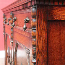 Load image into Gallery viewer, Antique English Oak Two Height Bookcase, Glazed Doors Panel Cupboard and Drawers. B13088
