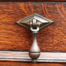 Load image into Gallery viewer, Antique English Oak Two Height Bookcase, Glazed Doors Panel Cupboard and Drawers. B13088
