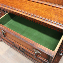 Load image into Gallery viewer, Antique English Oak Two Height Bookcase, Glazed Doors Panel Cupboard and Drawers. B13088
