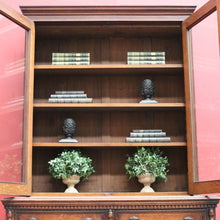 Load image into Gallery viewer, Antique English Oak Two Height Bookcase, Glazed Doors Panel Cupboard and Drawers. B13088
