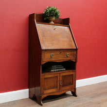 Load image into Gallery viewer, x SOLD Antique English Oak Slimline Drop Front Writing Bureau with Brass Handles Arts and Crafts Era. B12687
