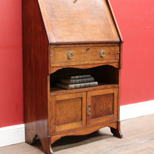 Load image into Gallery viewer, x SOLD Antique English Oak Slimline Drop Front Writing Bureau with Brass Handles Arts and Crafts Era. B12687
