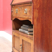 Load image into Gallery viewer, x SOLD Antique English Oak Slimline Drop Front Writing Bureau with Brass Handles Arts and Crafts Era. B12687
