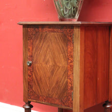 Load image into Gallery viewer, Antique English One Door Bedside Cabinet or Lamp Table with Marquetry Inlay. B12433
