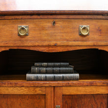 Load image into Gallery viewer, x SOLD Antique English Oak Slimline Drop Front Writing Bureau with Brass Handles Arts and Crafts Era. B12687
