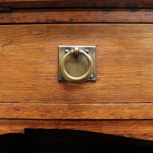Load image into Gallery viewer, x SOLD Antique English Oak Slimline Drop Front Writing Bureau with Brass Handles Arts and Crafts Era. B12687
