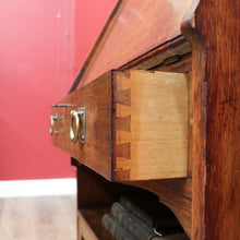 Load image into Gallery viewer, x SOLD Antique English Oak Slimline Drop Front Writing Bureau with Brass Handles Arts and Crafts Era. B12687
