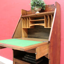 Load image into Gallery viewer, x SOLD Antique English Oak Slimline Drop Front Writing Bureau with Brass Handles Arts and Crafts Era. B12687
