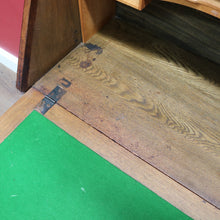 Load image into Gallery viewer, x SOLD Antique English Oak Slimline Drop Front Writing Bureau with Brass Handles Arts and Crafts Era. B12687
