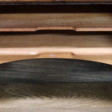 Load image into Gallery viewer, x SOLD Antique English Oak Slimline Drop Front Writing Bureau with Brass Handles Arts and Crafts Era. B12687
