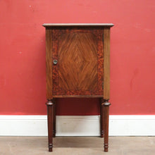 Load image into Gallery viewer, Antique English One Door Bedside Cabinet or Lamp Table with Marquetry Inlay. B12433
