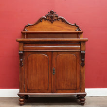 Load image into Gallery viewer, Antique Australian Cedar Chiffonier with Divided Cutlery Drawer Bun Feet Turned Supports and Two Door Cupboard. B12673
