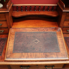 Load image into Gallery viewer, Antique English Mahogany Desk - 14 Drawer Leather Writing Surface Desk. B12435
