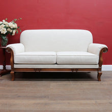 Load image into Gallery viewer, Vintage European Walnut Two Seater Sofa with Neutral Linen Style Upholstery. B13120
