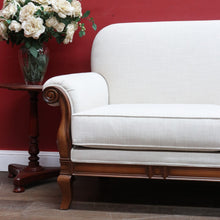 Load image into Gallery viewer, Vintage European Walnut Two Seater Sofa with Neutral Linen Style Upholstery. B13120
