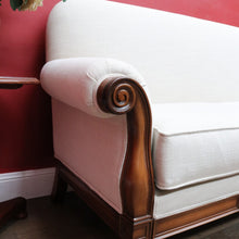 Load image into Gallery viewer, Vintage European Walnut Two Seater Sofa with Neutral Linen Style Upholstery. B13120
