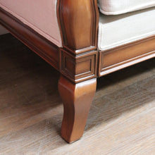 Load image into Gallery viewer, Vintage European Walnut Two Seater Sofa with Neutral Linen Style Upholstery. B13120
