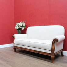 Load image into Gallery viewer, Vintage European Walnut Two Seater Sofa with Neutral Linen Style Upholstery. B13120
