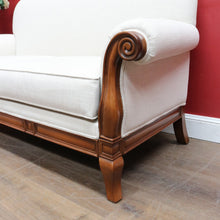 Load image into Gallery viewer, Vintage European Walnut Two Seater Sofa with Neutral Linen Style Upholstery. B13120
