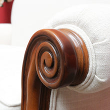 Load image into Gallery viewer, Vintage European Walnut Two Seater Sofa with Neutral Linen Style Upholstery. B13120
