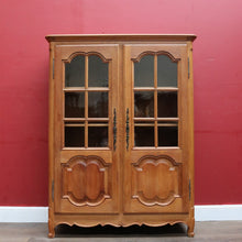 Load image into Gallery viewer, x SOLD French Oak Two Door Bookcase or China Cabinet with Twelve Panel Glass Doors Adjustable Shelves and Key. B12747
