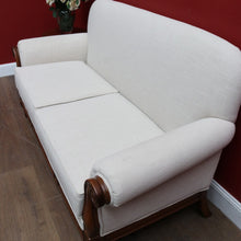Load image into Gallery viewer, Vintage European Walnut Two Seater Sofa with Neutral Linen Style Upholstery. B13120
