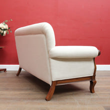 Load image into Gallery viewer, Vintage European Walnut Two Seater Sofa with Neutral Linen Style Upholstery. B13120
