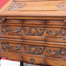 Load image into Gallery viewer, x SOLD Antique French Writing Bureau with Shaped Drawer Fronts Brass Handles Internal Drawers and Scroll Feet. B12738

