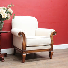 Load image into Gallery viewer, Pair of Vintage European Walnut Upholstered Armchairs, Linen Fabric. B13122
